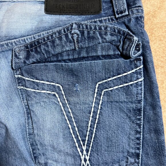 Ecko Unltd Jeans Men 32 Blue Denim White Wash Baggy‎ Hip Hop Skater Y2K Jeans - Picture 9 of 10
